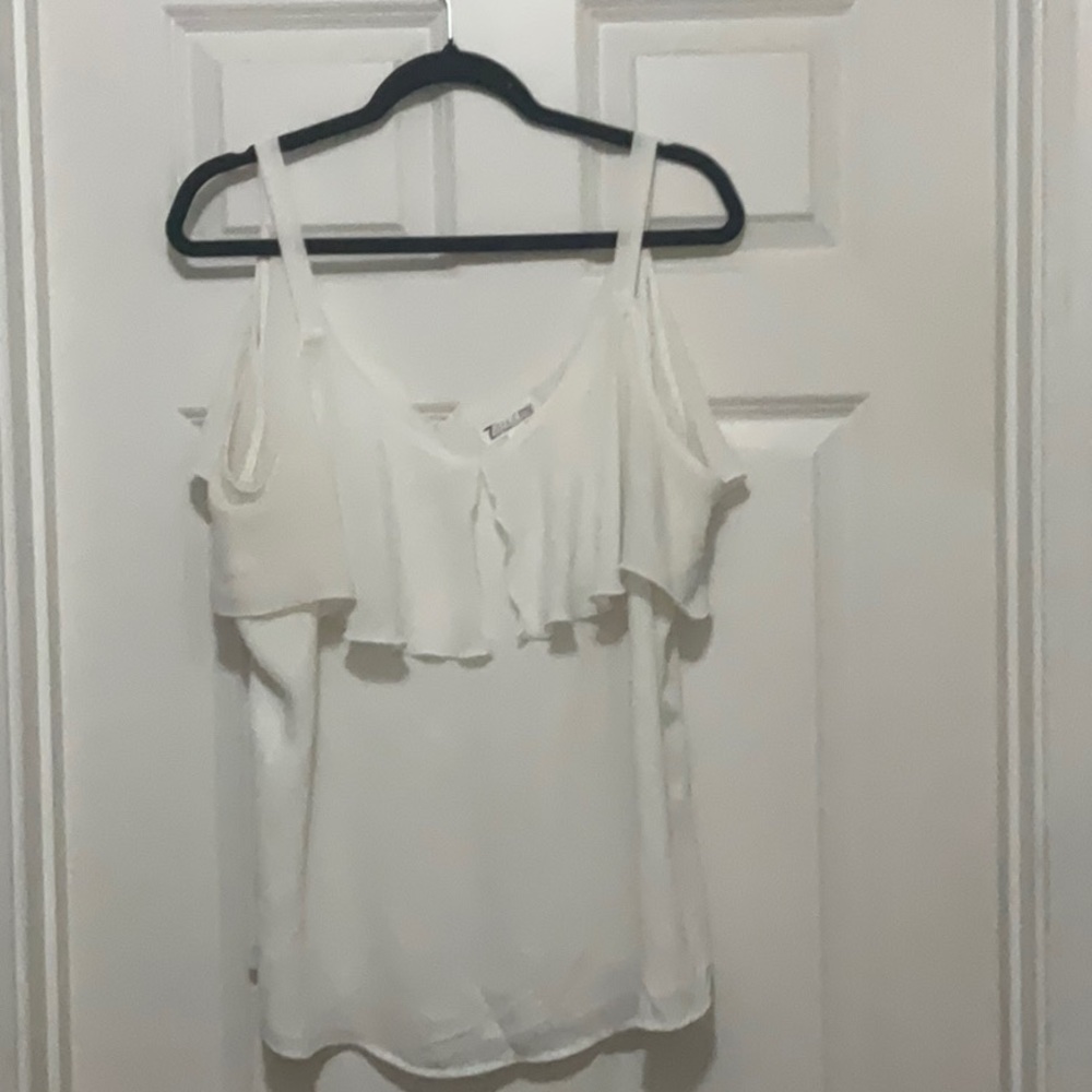 New York & Company Cream Ruffle Blouse